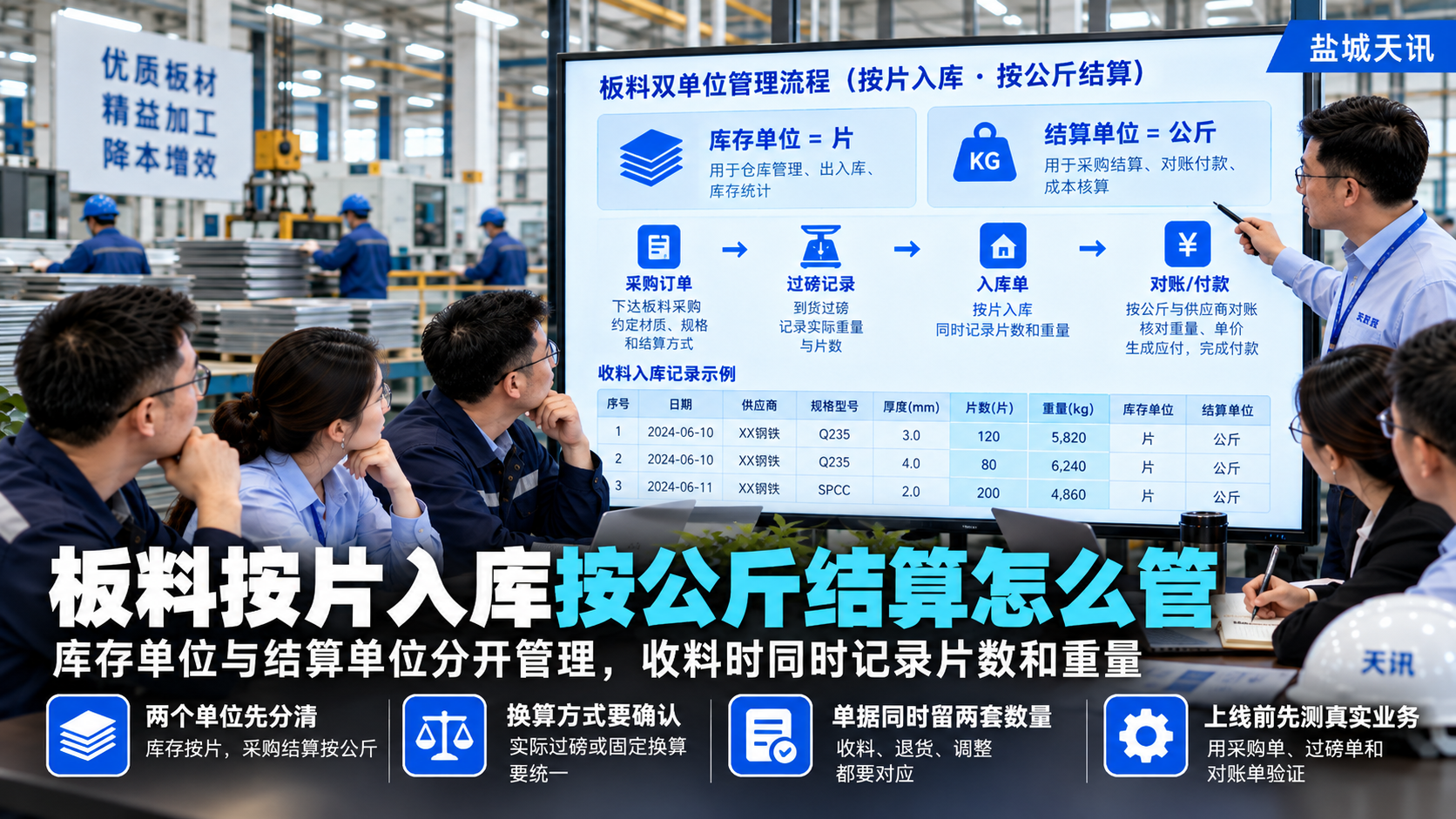 板料按片入库按公斤结算怎么管