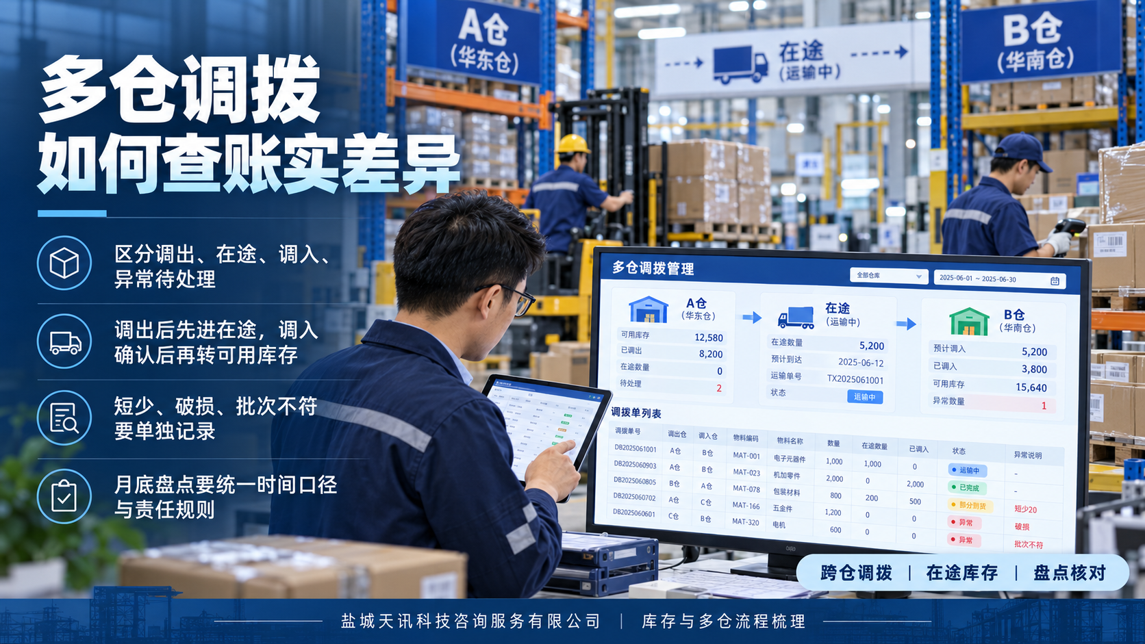 多仓调拨如何查账实差异